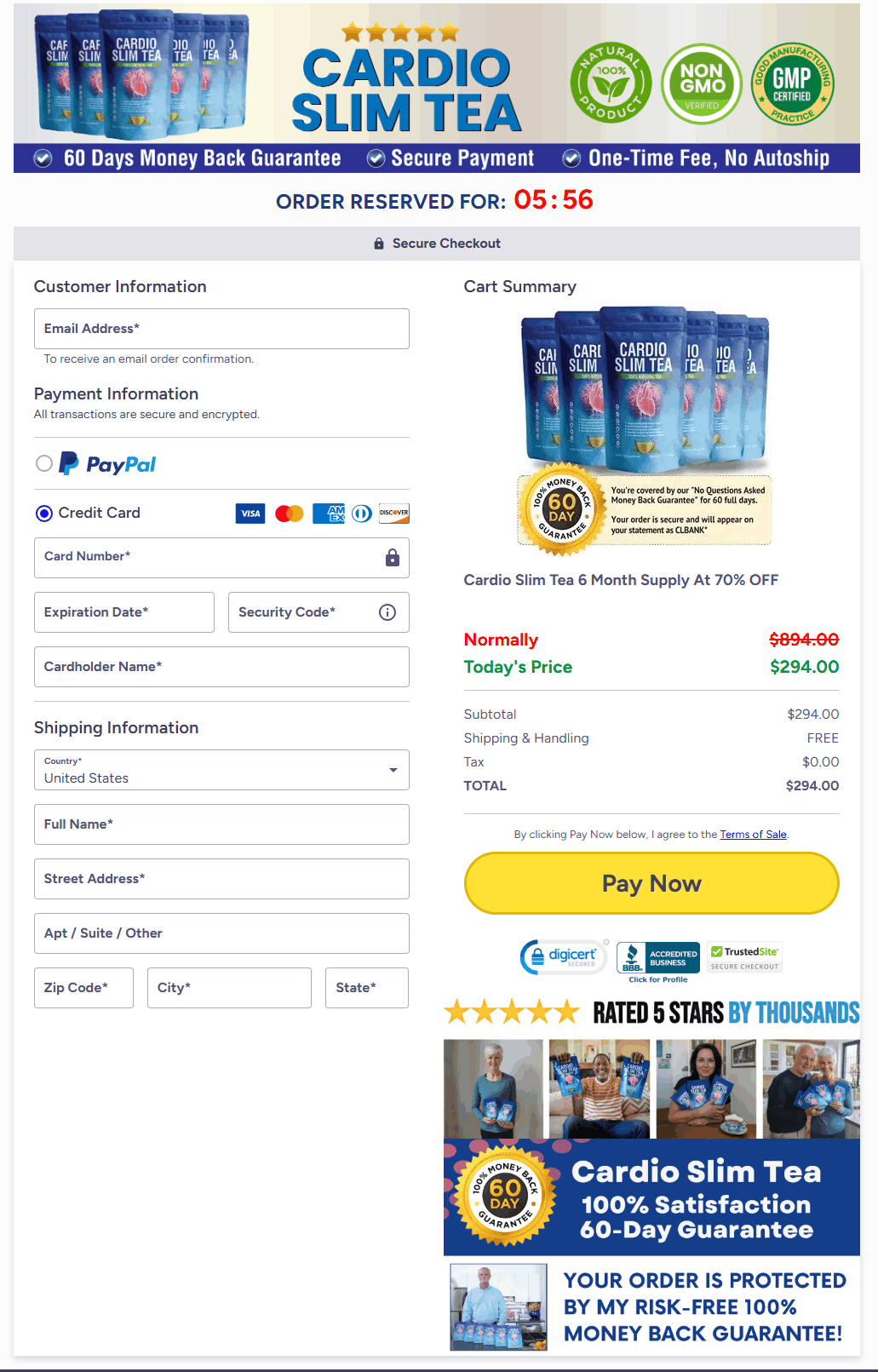 cardio slim tea secure checkout page